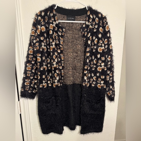 Anthropologie La Fee Verte Cheetah Shimmer Leo Eyelash Long Cardigan Sweater S - Picture 2 of 9